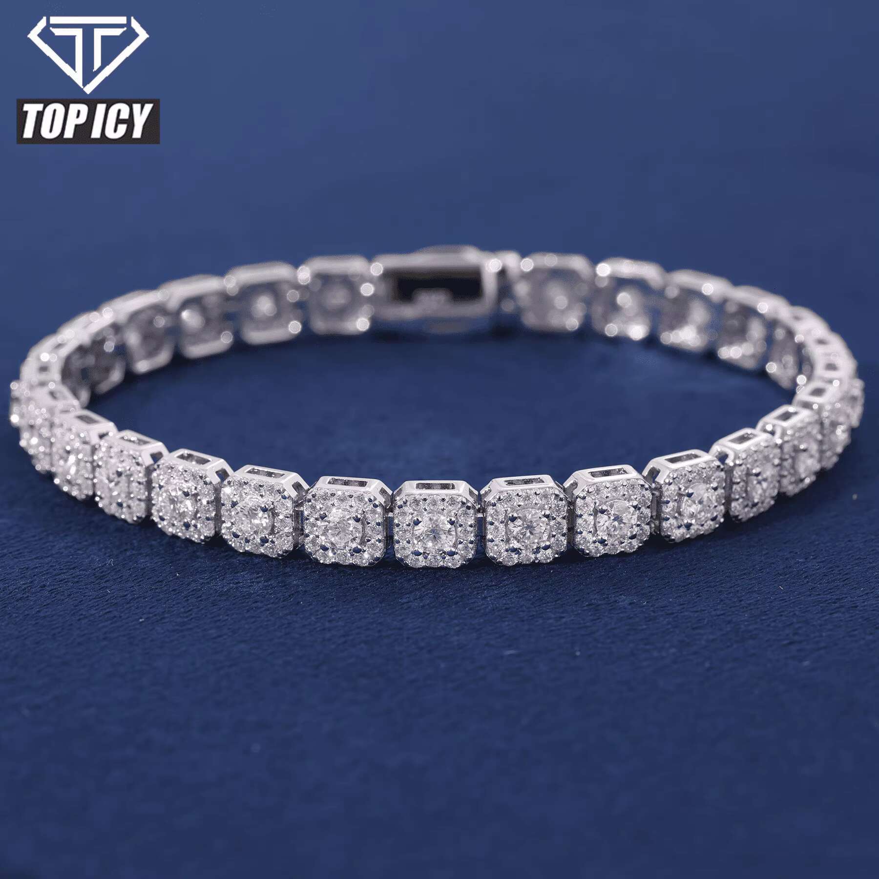 Exquisite 6mm VVS D Moissanite Blingbling Square Diamond Bracelet 925 Sterling Silver Tennis Chain Jewelry