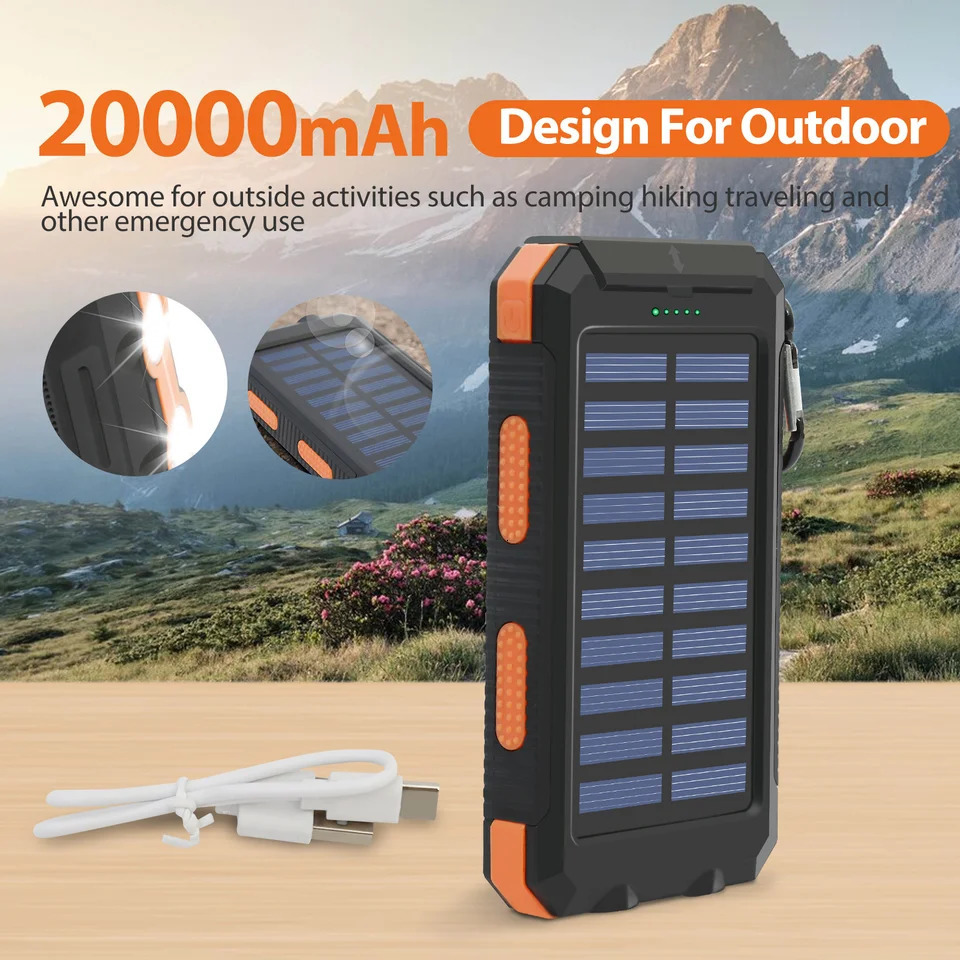 20000mAh Solar Power Bank Portable Solar Charger Waterproof Dual 5V USB Ports 2 LED Light Flashlight For Cell IPhone Outdoor 251110 - view 3