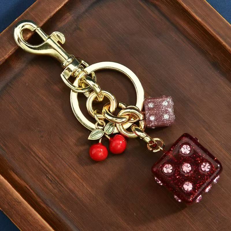 Designer keychain wallet bag charms designer cherry key ring simple cutetrendy red dice ladies designer bag charms co ch key chain couple gift