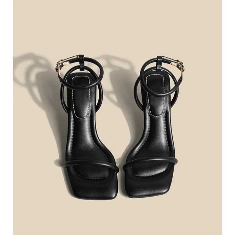 Womens high-heeled sandals square slim high-heeled shoes e-length strip open toe sandals dress French temperature sandals De MujerXJ250410