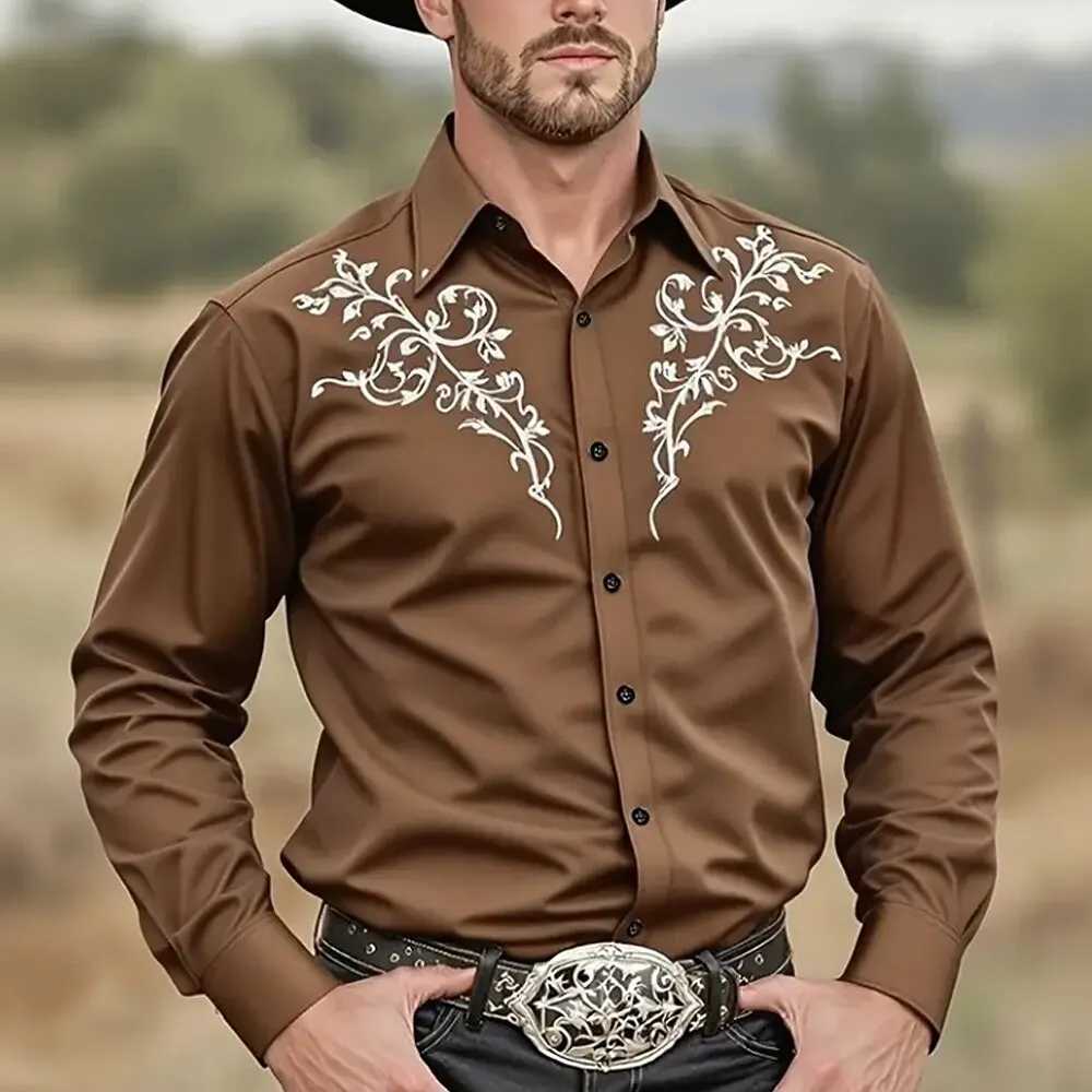 Mens Floral Print Ethnic Scrollwork Shirt Western Shirt Cowboy Shirt Long Sleeve Vintage Retro Outdoor Vacation Spring Fall K251110
