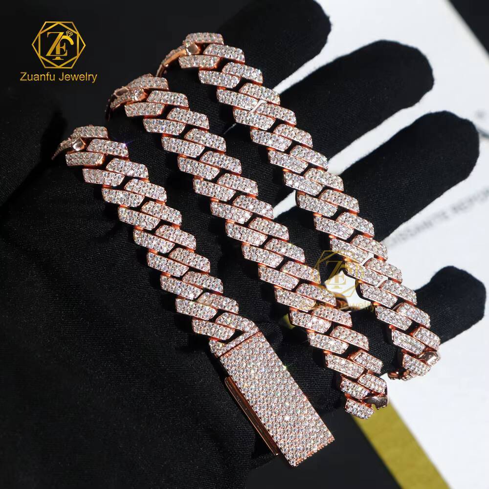 Fine Jewelry S925 Sterling Cuban Link Moissanite Necklace 2Row 12mm VVS Moissanite Diamond Cuban Chain