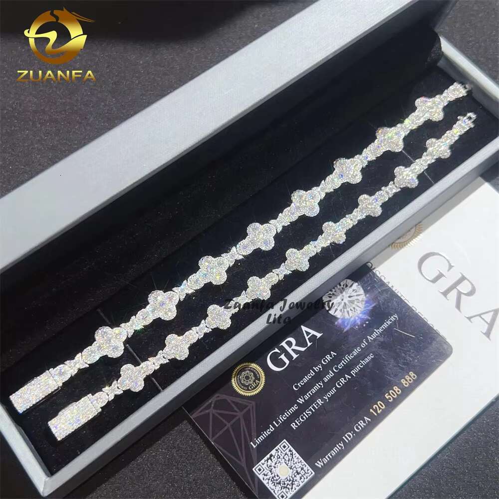 Iced Out Jewelry 10mm 13mm 925 Sterling Silver GRA Certificate Diamond Moissanite Cuban Link Chain Cross Bracelet