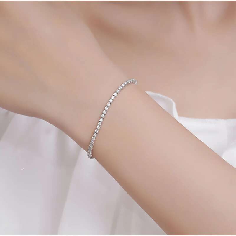 2mm/0.03ct Real Moissanite Tennis Bracelet Women 925 Sterling Silver Lab Diamond Link Chain Bracelets Bangle Platinum Plated Gra
