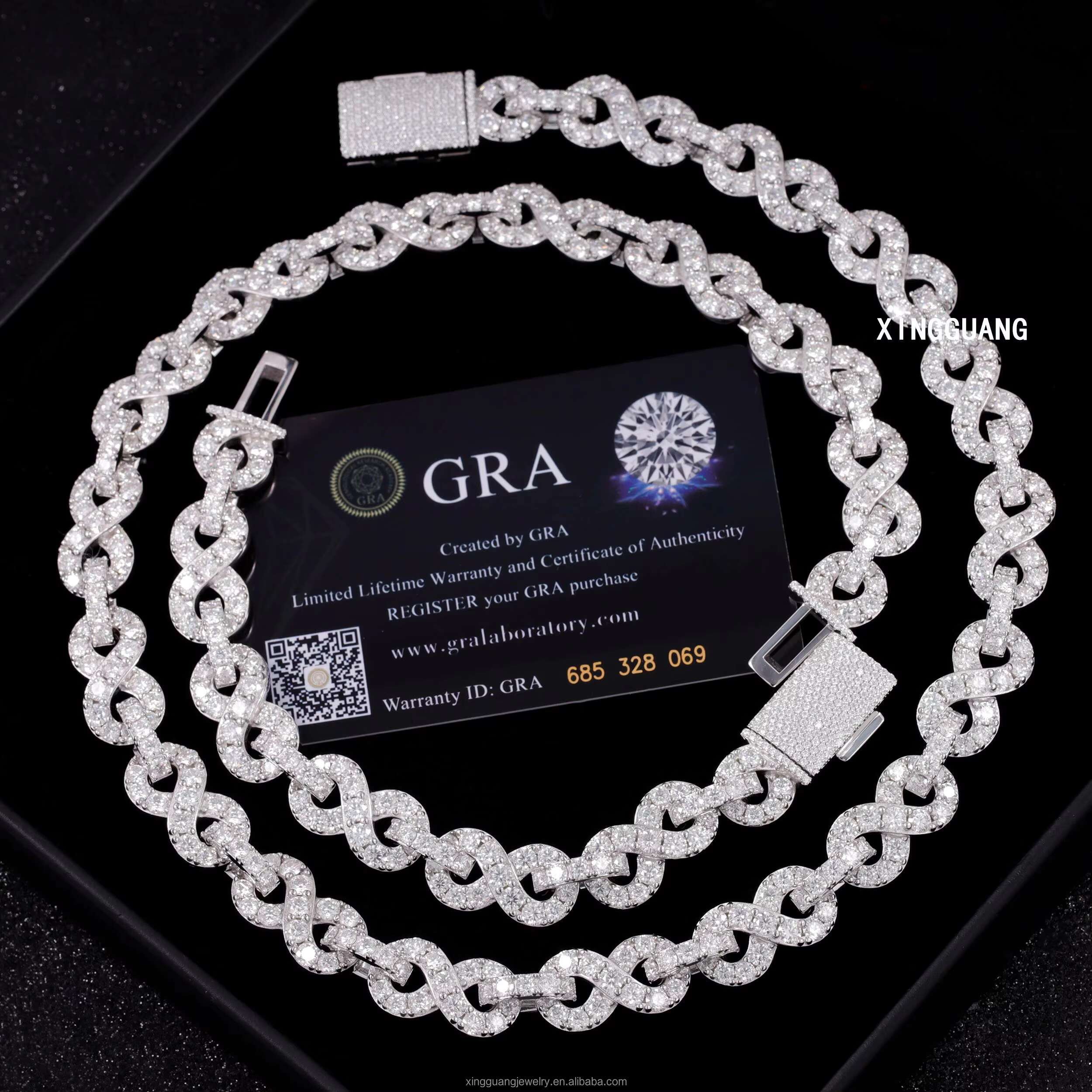 Hip Hop Fashion Trendy 925 Silver Vvs Round Moissanite Diamond Infinity Link Chain Best Quality Sterling Silver Custom Jewelry