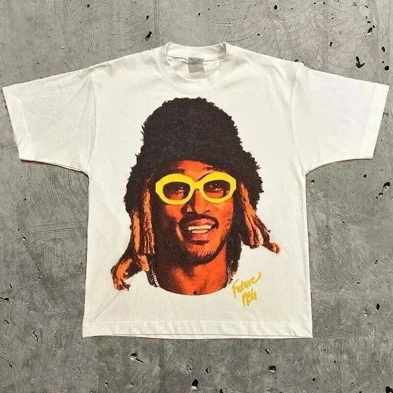Men's Retro Trend Portrait Print Short Sleeve T-Shirt Y2k Gothic Haruku Hip Hop Couple Casual Loose T Shirt Summer Top