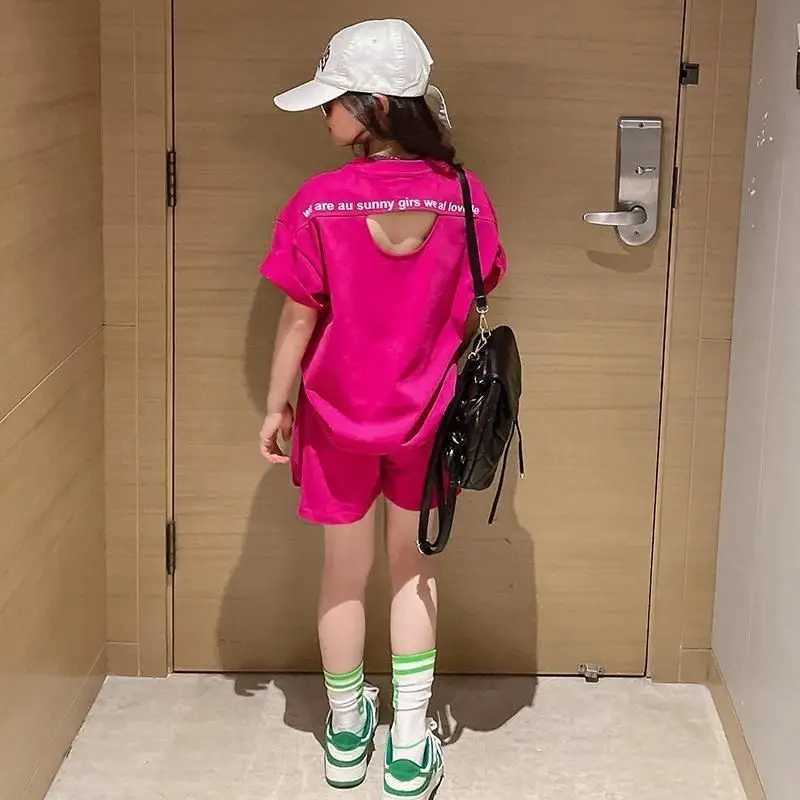 Girls Summer Set 2023 New Childrens Clothing Set Big Girls Short sleeved T-shirt Korean Leisure Sports Two piece SetXJ250410