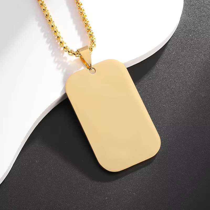 Simple Hip Hop Style Stainless Steel Plated Matte Rectangular Label Pendant Necklace for Men