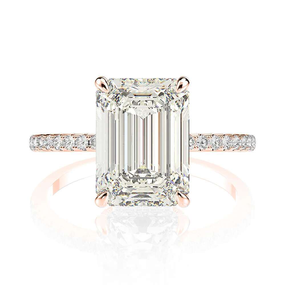 4CT Full Moissanite Diamond D Color VVS Womens Emerald Rings 925 Plated 18K Gold Fine Jewelry Wedding Engagement Ring for Women