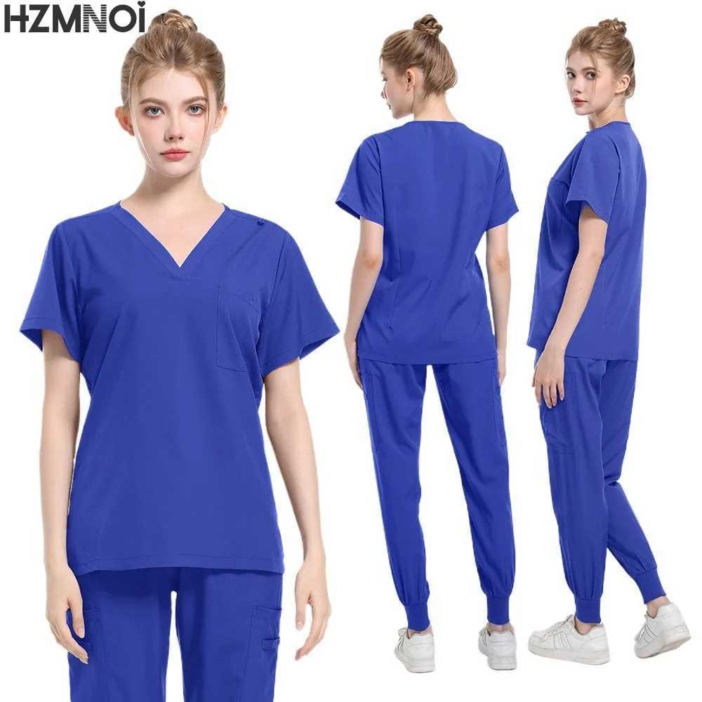 Fashion Black Uniforms Woman Beauty Workwear Medical Scrub Set Doctor Nurse Nursing Clothes Clinical Scrubs Top Pants Sets S-XXL X250410