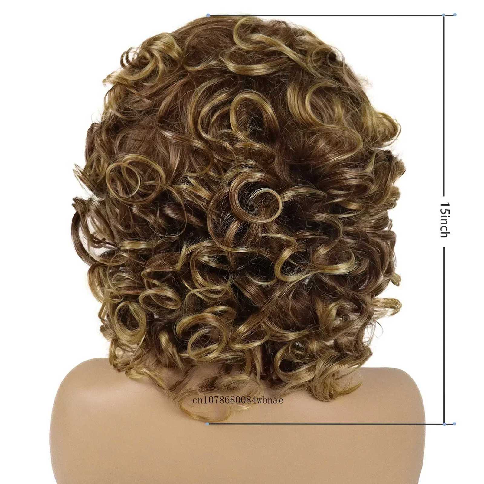 Mix Blonde Synthetic Wigs with Bangs Natural Fluffy Soft Bouncy Curly Wig for Women Ladies Daily Costume Cosplay Party Fake HairT251111