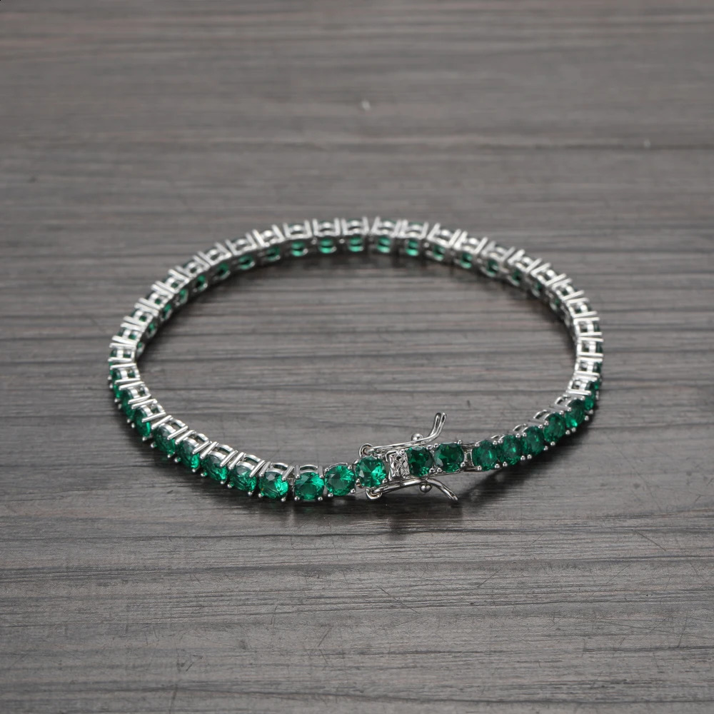 Hip Hop Iced Out Green Zircon tennis bracelet 4mm 7inch 8inch Brass Bracelet Jewelry CZ Bracelet BB203 250408
