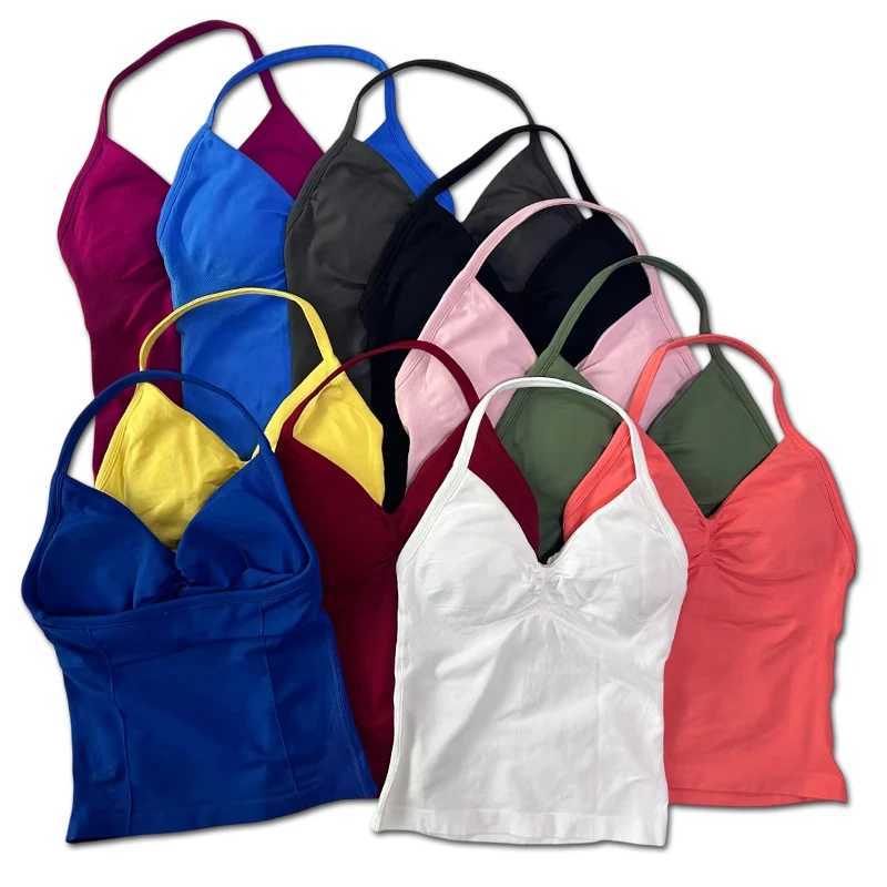 2pcs Impact Gym Set Womens Backless Tank Top High Waist Threaded Seamless Shorts Gym SetW250411
