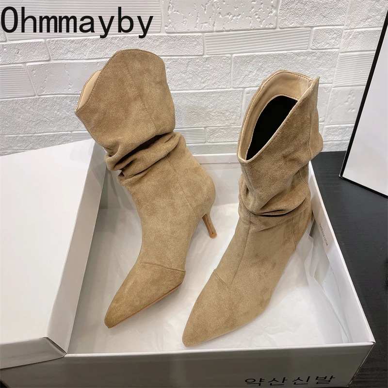 Vintage Pointed Toe Women Ankle Boots Autumn Ladies Concise High Heel Slip On Short Botas Zapatos De Mujer 251110