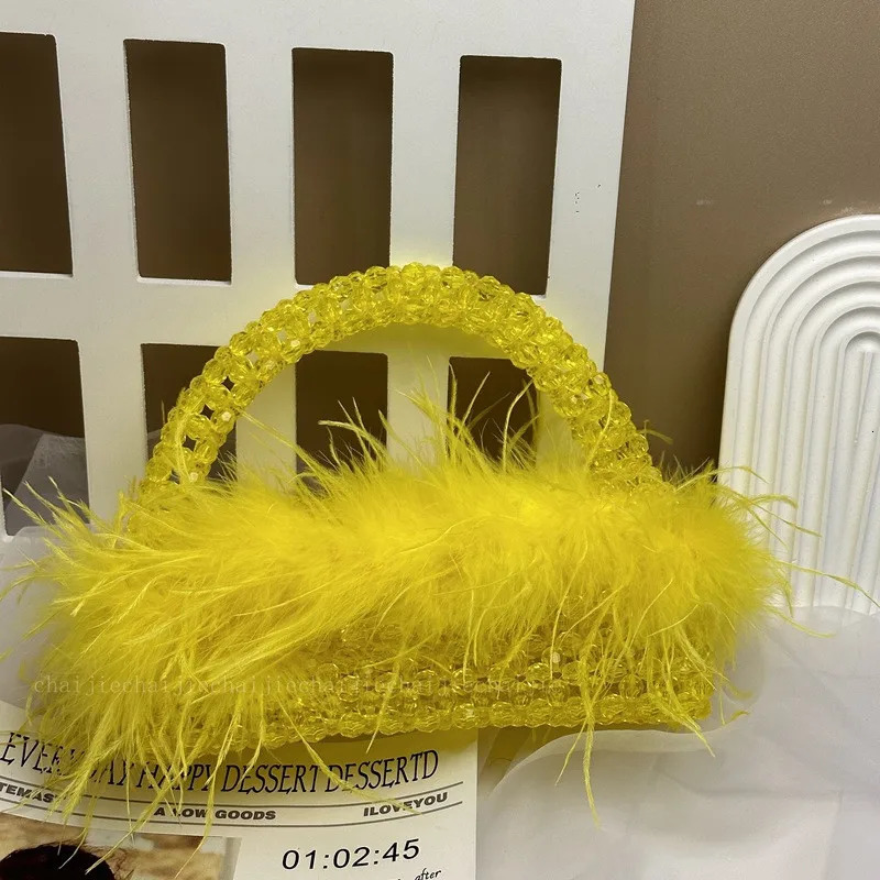 XMESSUN Acrylic Crystal Bag Ostrich Feathers Handbag for WomenFashion Handmade Wedding Party Evening Purse 251106