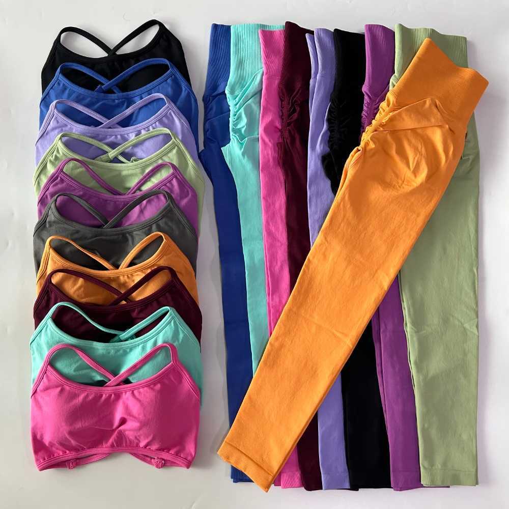 2-piece dynamic yoga set womens Scrunch Legging backless sports bra fitness setW250411
