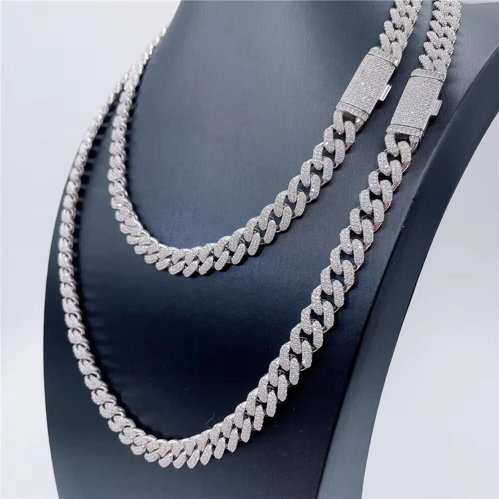 Ready to Ship Hip Hop Jewelry S925 Gold Plating 2 Rows VVS Moissanite Cuban Custom Cuban Necklace for Men Women