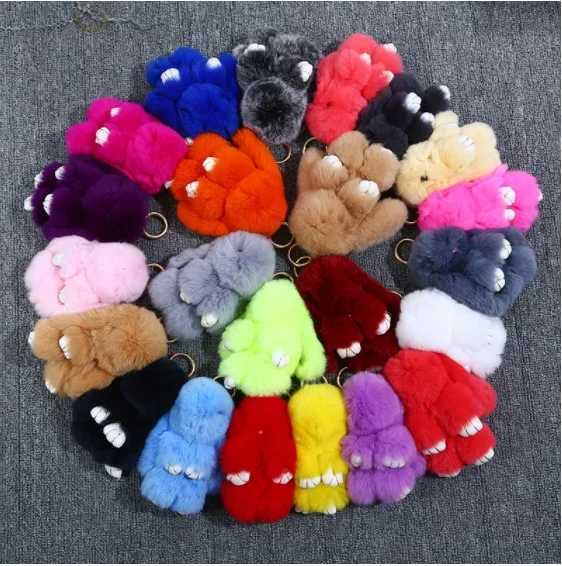 Cute natural rabbit fur Pom rabbit keychain for women fluffy rabbit keychain bag car basket jewelry wedding toy gift W250411