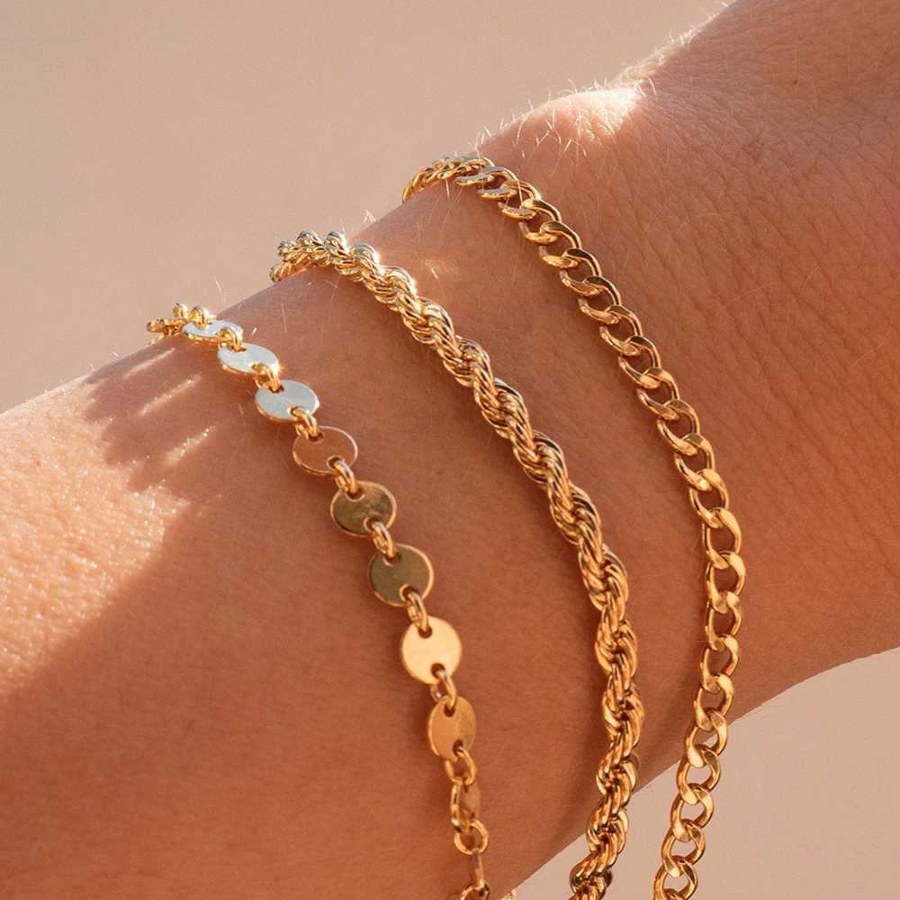 SUNIBI Classic Snake Chain Bracelets for Women Trend Fashion Stainless Steel Cuban Chain Bracelet Trendy Woman Gifts JewelryC250410