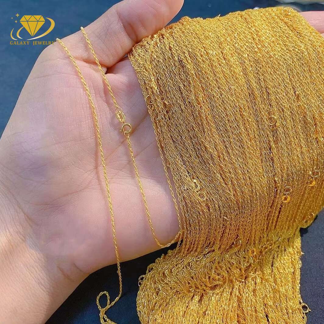 Wholesale AU750 18 Karat Pure Gold Rope Chain Necklace Gold Cuban Chain Real 10k 14k 18K Yellow Solid Gold Link Chain