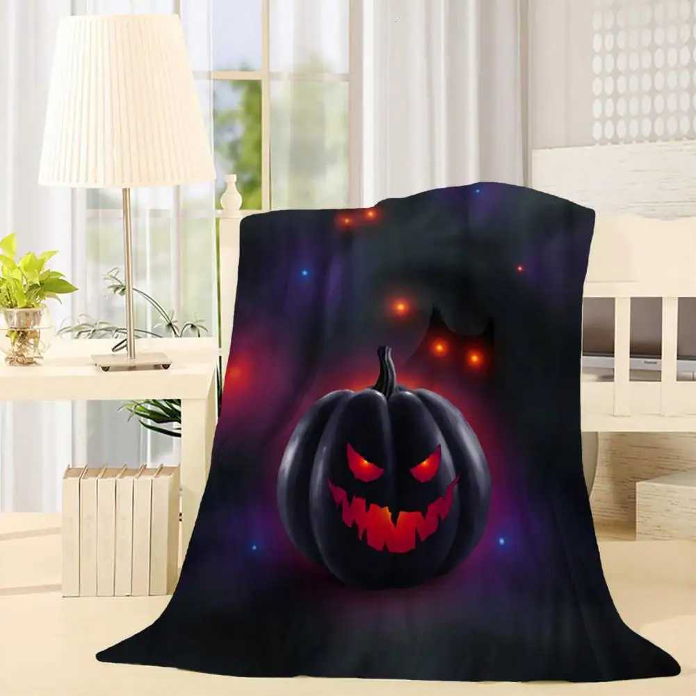 Fluffy Sofa Throw Cozy Halloween Pumpkin Print Fleece Blanket for Dorm Sofa Bed Knitted Machine Washable Anti-static Fluffy C251111