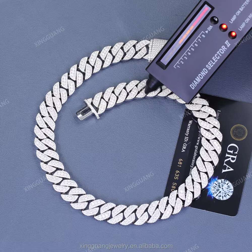XG Pass Diamond Tester 15mm Wide Moissanite Cuban Chains Silver Plated Gold Iced Out Vvs Moissante Chains Necklaces for Men