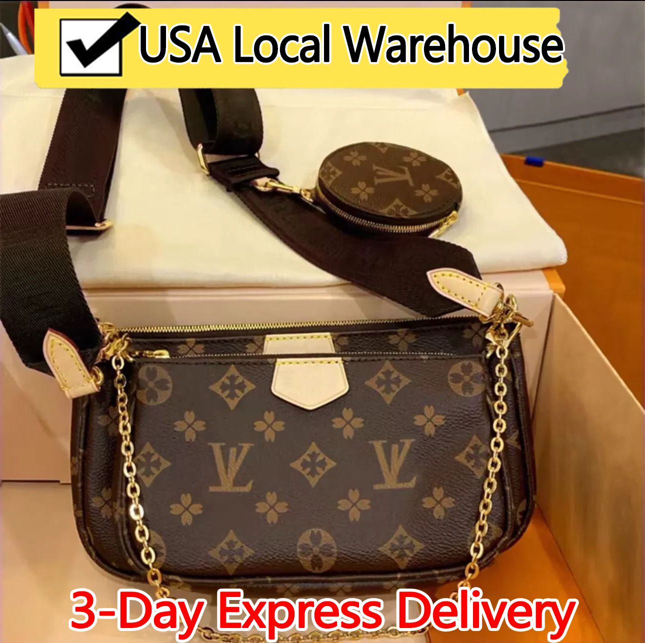 Luxury Bag Designer Bag Monogram Wallet Shoulder Bag Fashion Bag 3-in-1 Tote Women's Handbag Crossbody Bag Designer High-Quality Satchel Evening Clutch