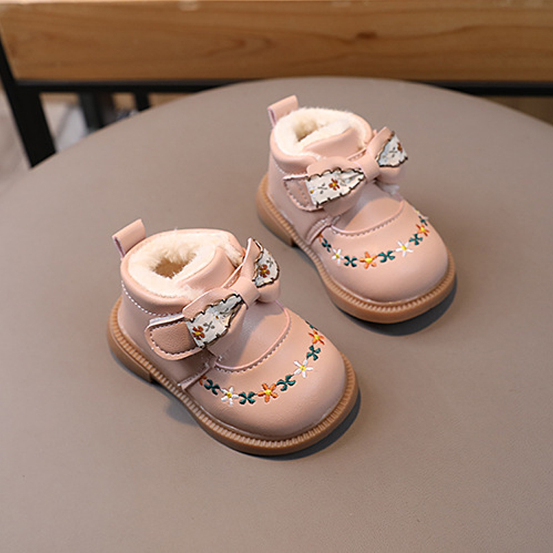Baby Girl Boots Winter Infant Warm Fur Shoes Toddler Ankle Boots Cute Bow-knot Flowers Kidszworld Newborn Outdoor First Walkers Size 15 - 25 K0220
