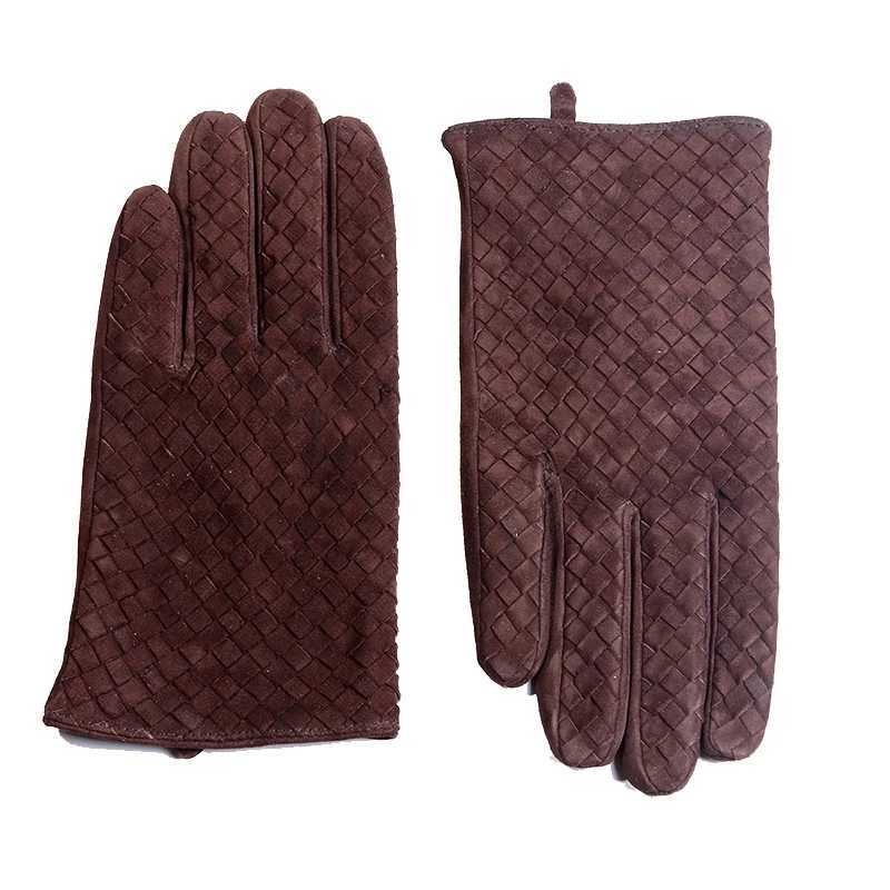 Mens 100 Real Leather Winter Warm Classical Woven Design Lambskin Goatskin Classical Driving Riding Short GlovesW251111