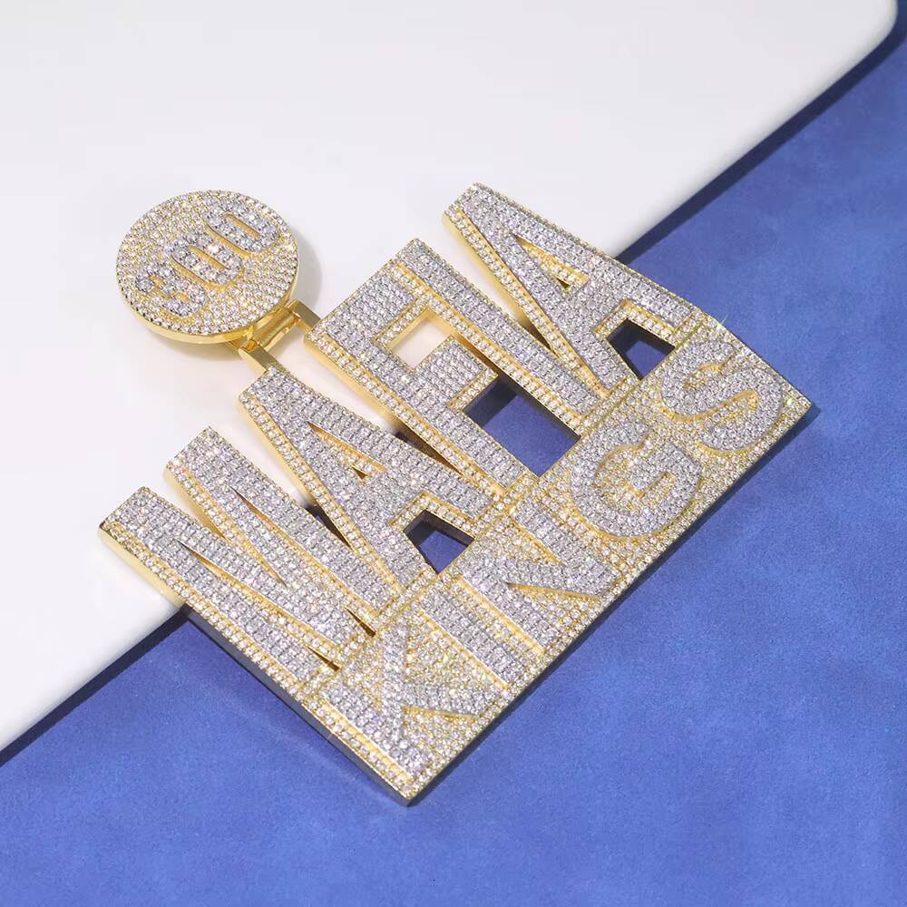 NUOYA Hip Hop Fine Jewelry 925 Sterling Silver Custom Diamond Pendant Micro Pave Iced Out VVS Moissanite Letter Pendant Customizable