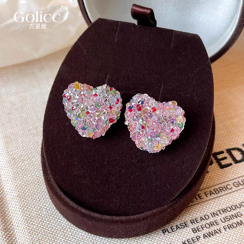 Chic Colored Crystal Heart Earrings for Her - Sparkling Diamond Details Included