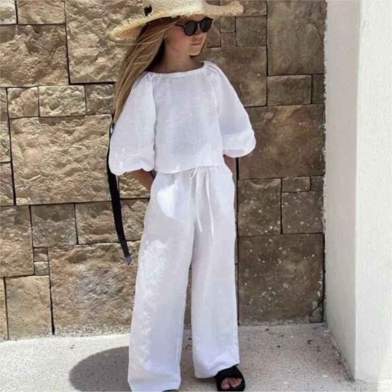 Fashion baby girl linen cotton clothing set shirt+pants 2-piece baby and toddler clothing set solid color spring baby clothing 1-7YXJ250410