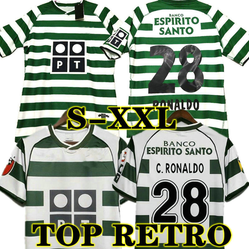 C.RONALDO 01 02 03 04 L i s b o a retro soccer jerseys ronaldo Marius Niculae Joao Pinto 2001 2002 2003 2004 Classic Vintage football shirts tops Sporting CP