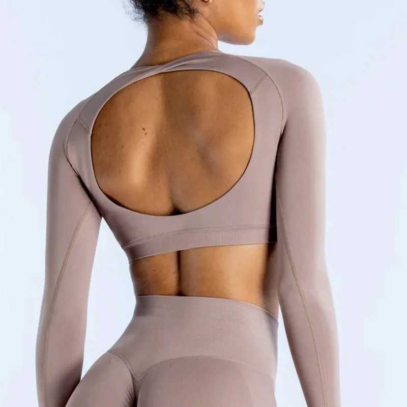 Dynamic long sleeved crop top womens short sleeved yoga top lightweight seamless gym cycling sports long sleevedW250411