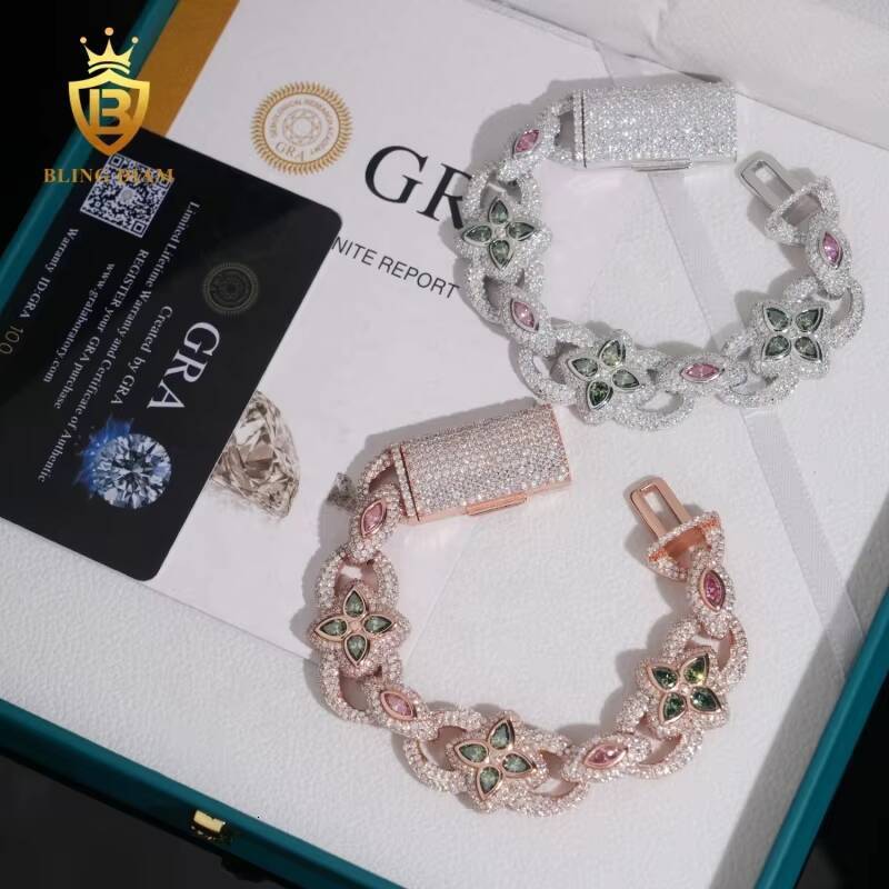 D Color VVS Moissanite Diamond Sterling Silver 925 20MM Lab Grown Diamond Bracelet Moissanite Cuban Link Bracelet