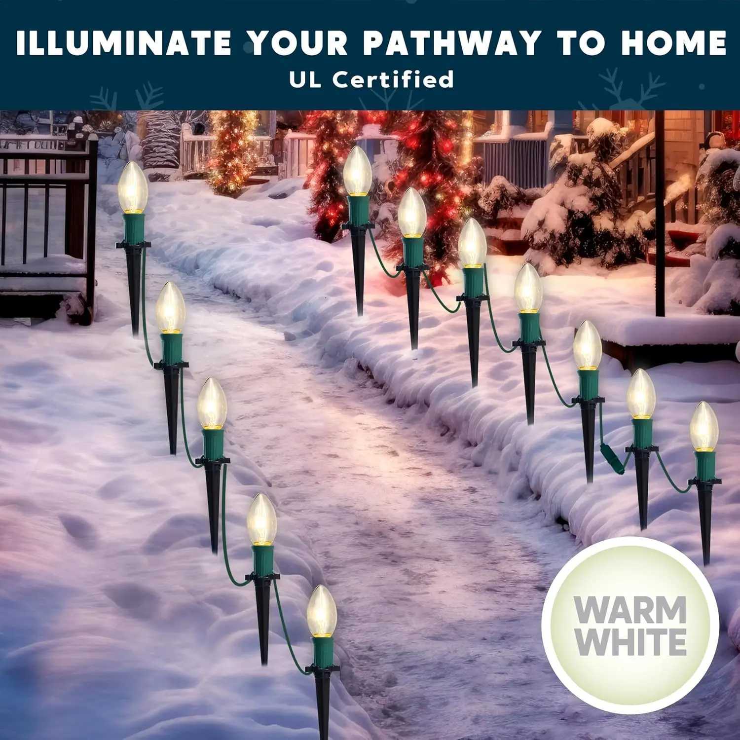 Christmas JOYFY C9 Christmas Pathway Lights 3075ft 24 Bulbs Outdoor Xmas Decorations for Holiday Waterproof Warm White Outside Yard Decor Y251111