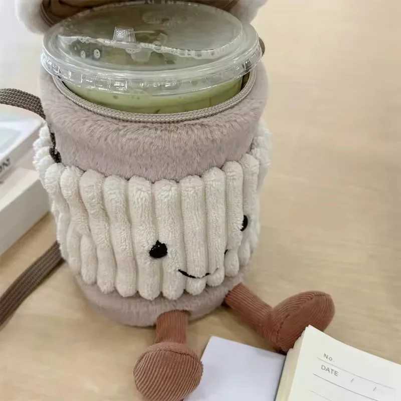 Jelly Cat Copy Cartoon Coffee Milk Tea Bag Fun Pendant Plush Toy Keychain Doll Decorative Cup Cross Body Plush Bag W250411