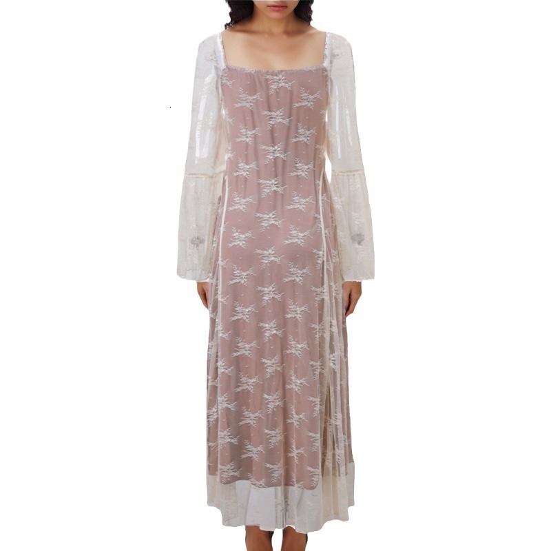 Elegant socialite lace V-neck hollow French for women 2025 new spring and summer waist cinching slimming dress