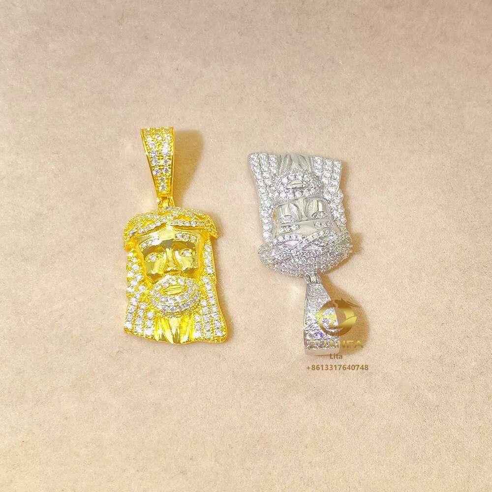 Pass test Hip Hop Wholesale Jesus Face 14k 18k Gold Plated Diamond Necklace and Pendant Women Pendant