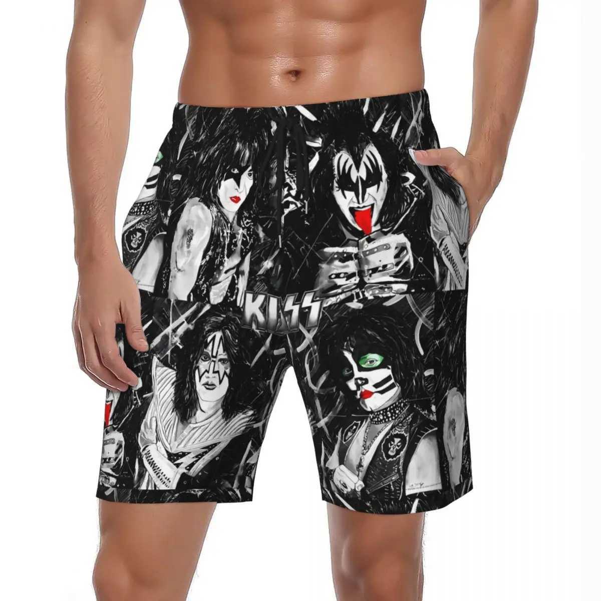 Swimsuit Kissing Band Shorts Summer Rock Band Hawaiian Board Shorts Mens Sportswear Quick Drying SwimsuitW250410