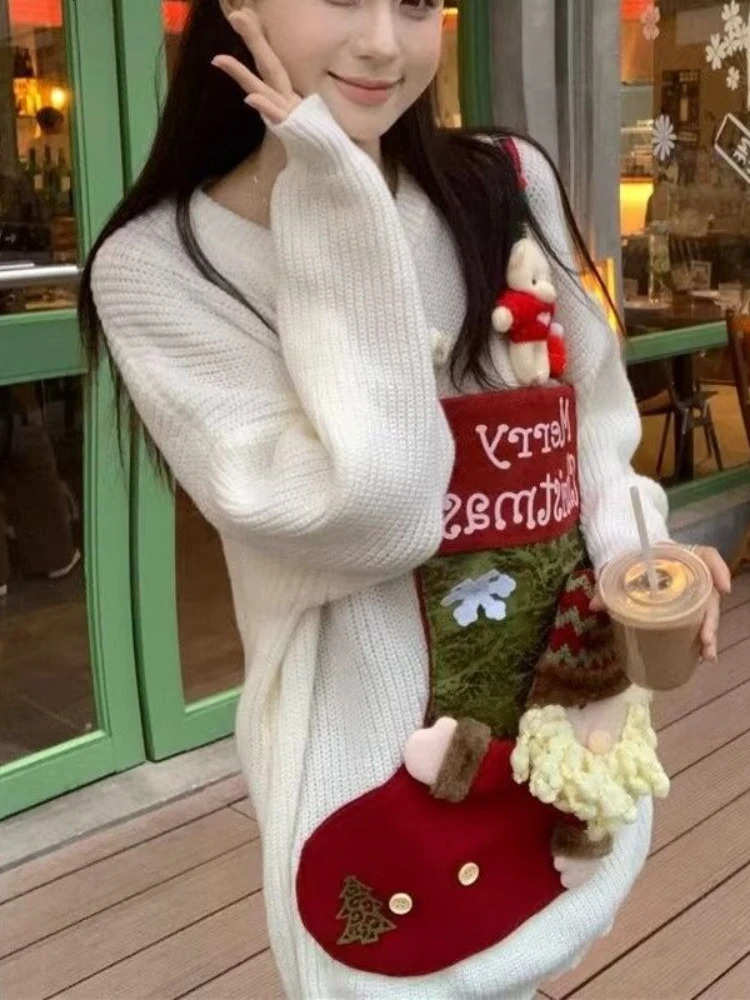 Fashion Vintage Christmas Sweater Lazy Thicken Long Sleeve Pullover Coat in Autumn Winter Cartoon 3D Decoration Sweater 251106