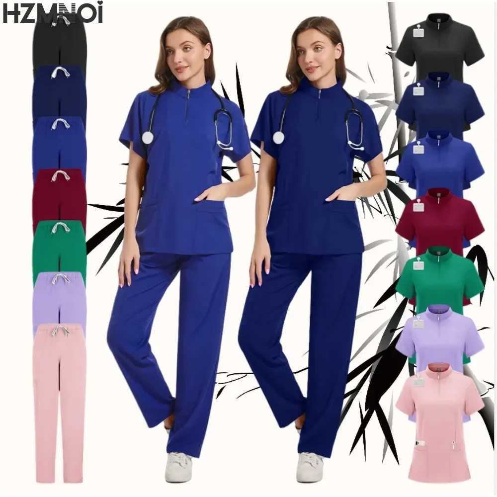High Quty Uniforme Medical Nurse Uniform Scrub Set Women and Mens Modern V-Neck Top and Pant Hospital Workwear Doctor Suits X250410