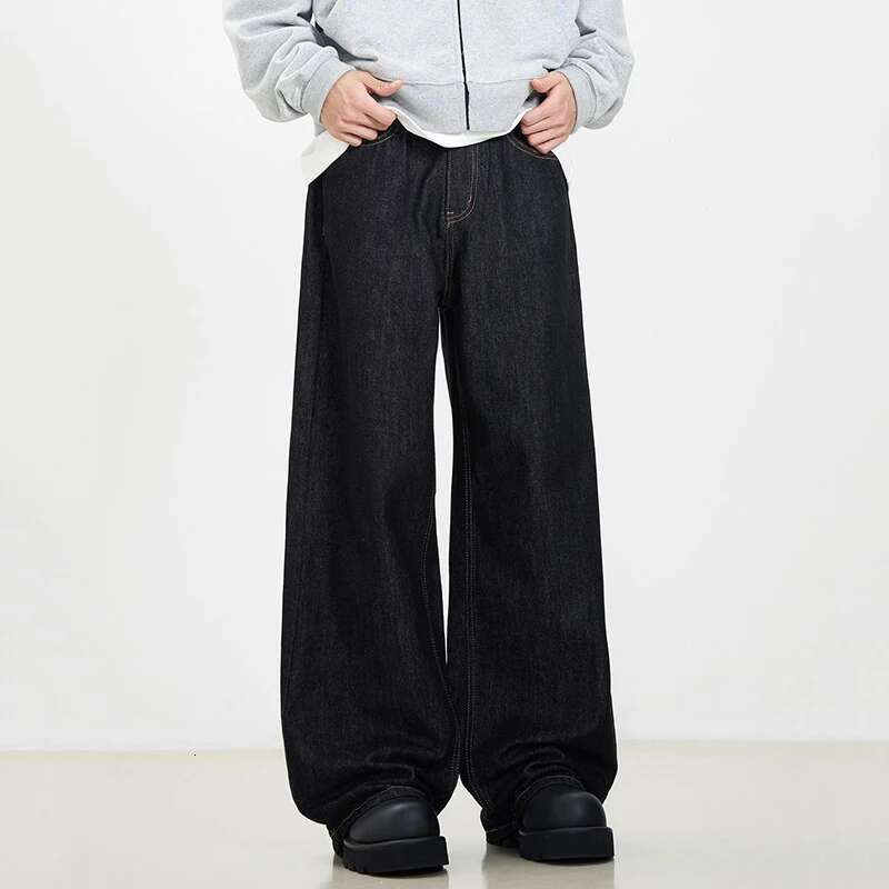 Simple Men's Denim Pants Vintage Washing Wide Leg Loose Jeans Casual Straight American Style Male Trousers New