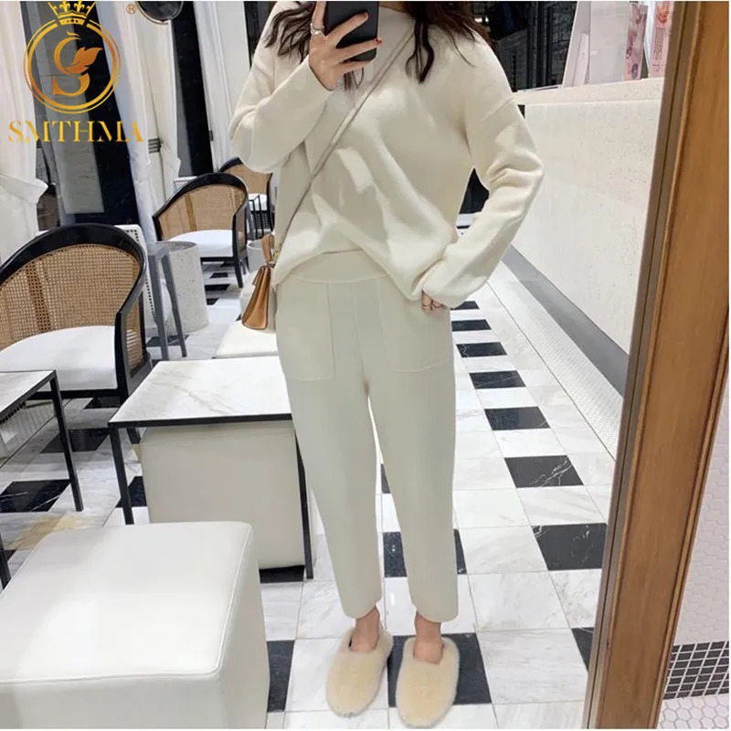 HMA High Quality Winter Women Cashmere Sweater Two Piece knitted Sets Tracksuit 2025 Fashion Sweatshirts Sporting Suit 251105