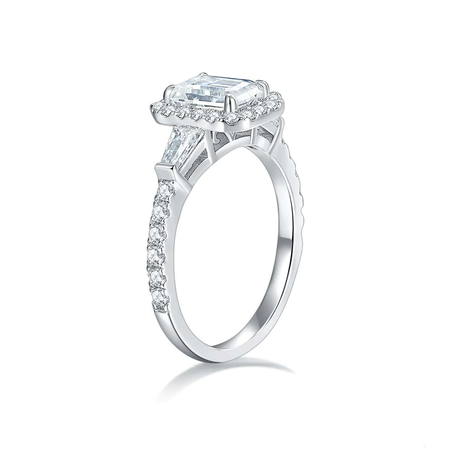 Full Moissanite Diamond D Color Emerald Ladys Ring S925 Sterling Sliver 18K Gold Plated Rings Fine Jewelry for Women