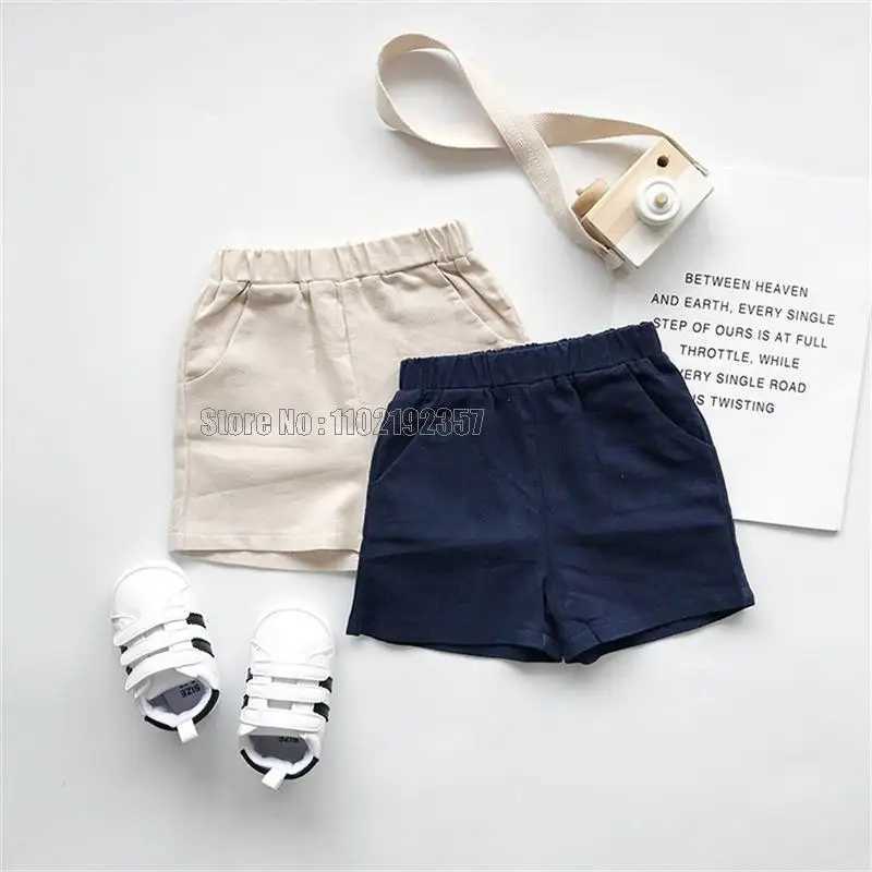 Navy sled childrens sailor collar cotton linen T-shirt+pants 2-piece summer clothing set for boys and girlsXJ250410