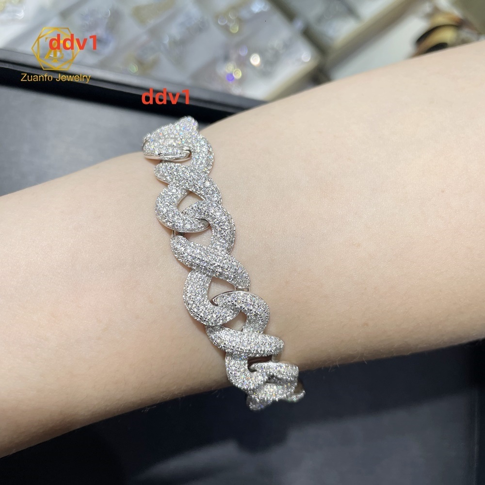 15mm Infinity Chain Moissanite Chain Thick Hip Hop Rock 925 Silver Moissanite Cuban Chain 18K Gold Plated Bracelet