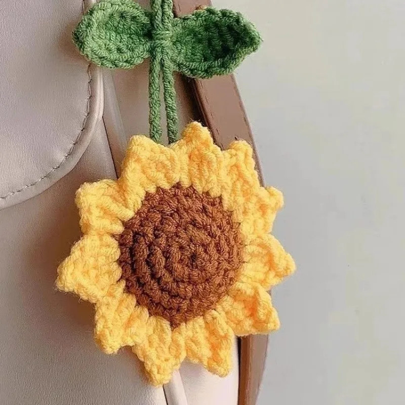 Women Pendant Pure Hand-woven Sunflower Bag Car Pendant Accessory Sunflower Crochet Solid Color Simple For Cute Funny Girls Gift 251110