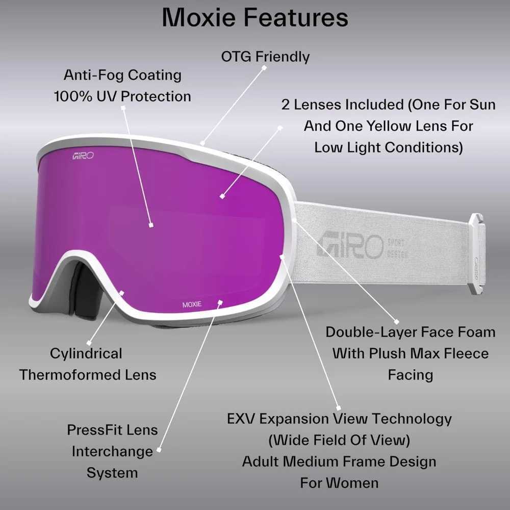 Womens and Youth Snowboard Goggles with 2 Lenses Anti-Fog Over Glasses Compatibility Enhanced Visibility and Comfort K251110