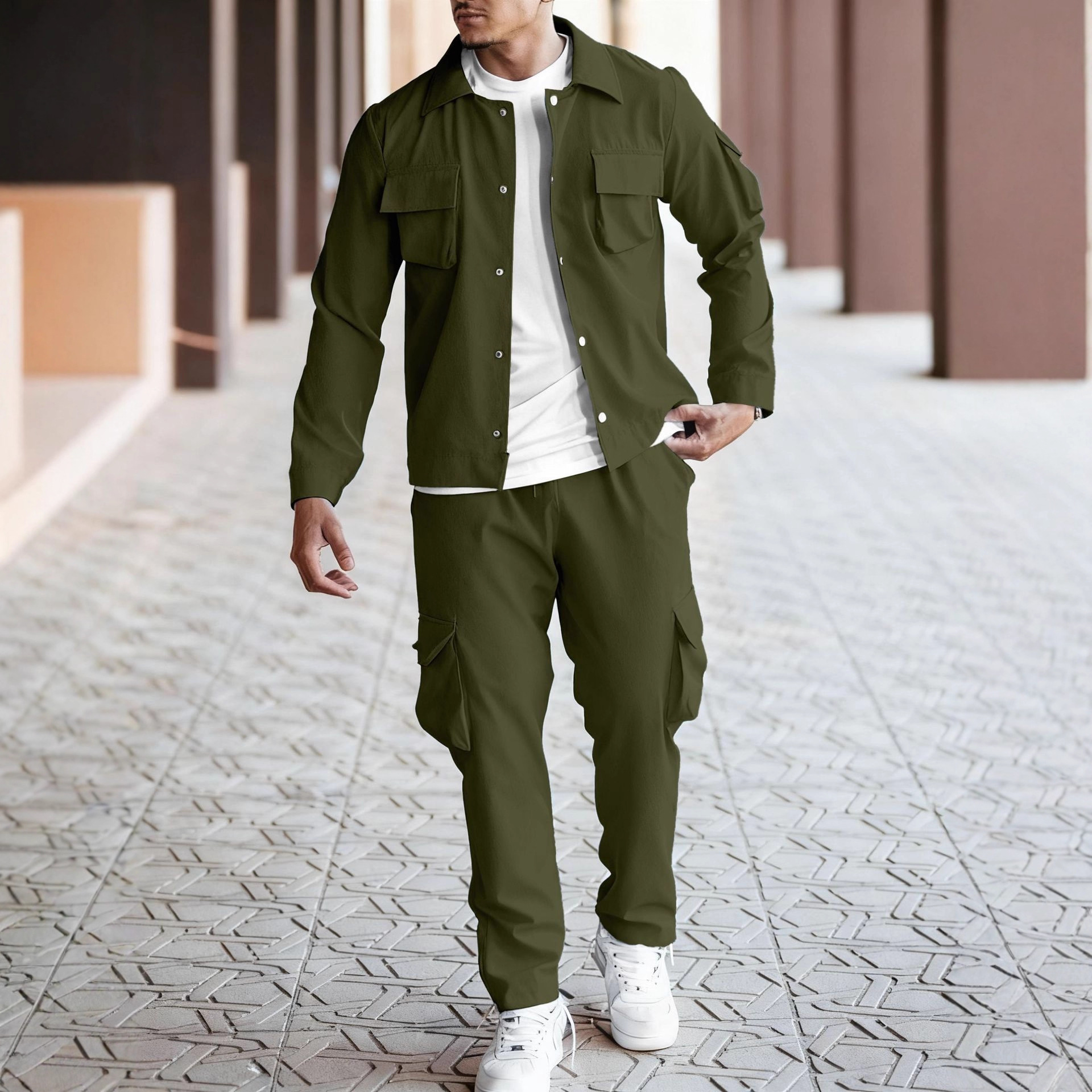 Mens workwear multi-pocket long sleeved jacket sets long pants suit casual motorcycle suit tracksuits 2pcs sets fashion designer Tracksuit two pieces 